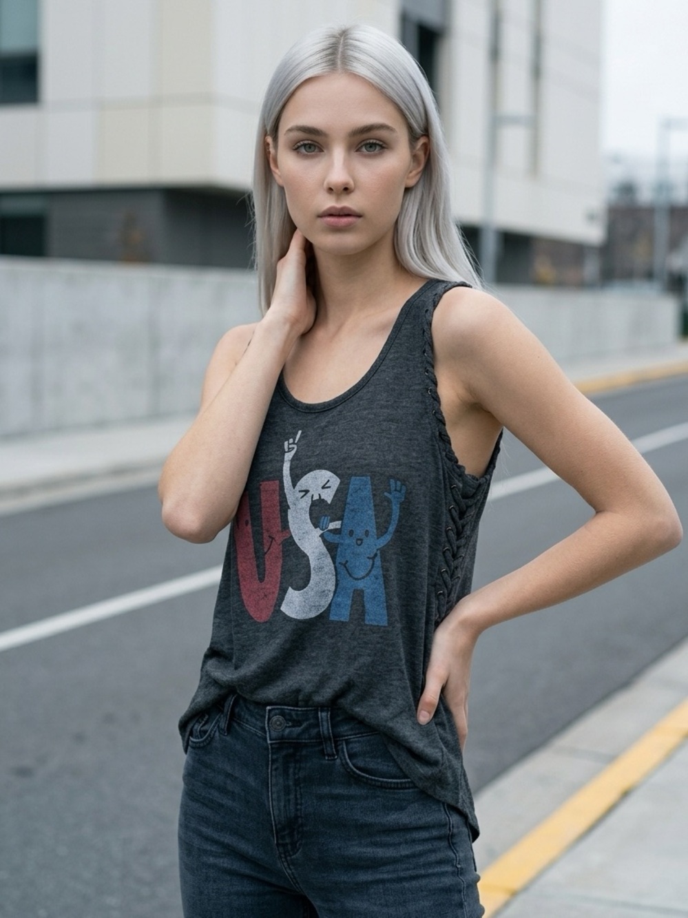 Zoe + Liv Women’s Gray Tank USA - Size Medium